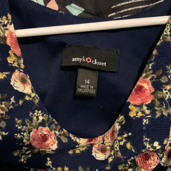 Girls , floral print/ navy blue dress - Picture 4 of 4